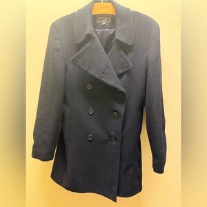Vintage Kristen Blake Black 100% Wool Peacoat Double-Breasted Jacket Size 12